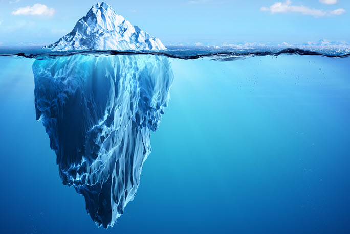 Iceberg above and below the waterline